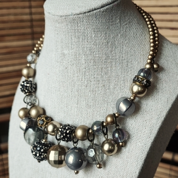 Multiple Bauble Memory Wire Beaded Choker Vintage Necklace Glass Crystals Lucite - Picture 3 of 13